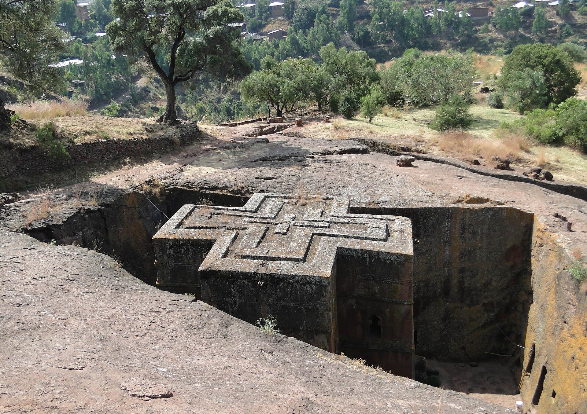 Bete Giyorgis, the cross-shaped rock-hewn church of Lalibela, seen from above